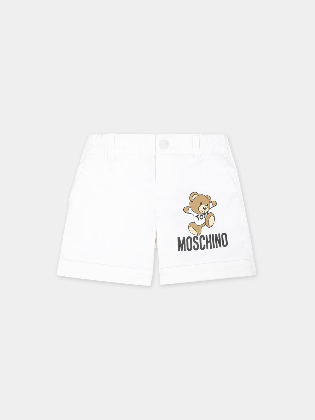 White shorts for baby boy with Teddy bear and logo